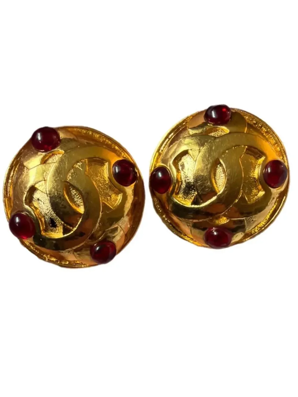 Chanel CC Logo Gripoix Glass Vintage Clip-on Earrings RARE signed full set